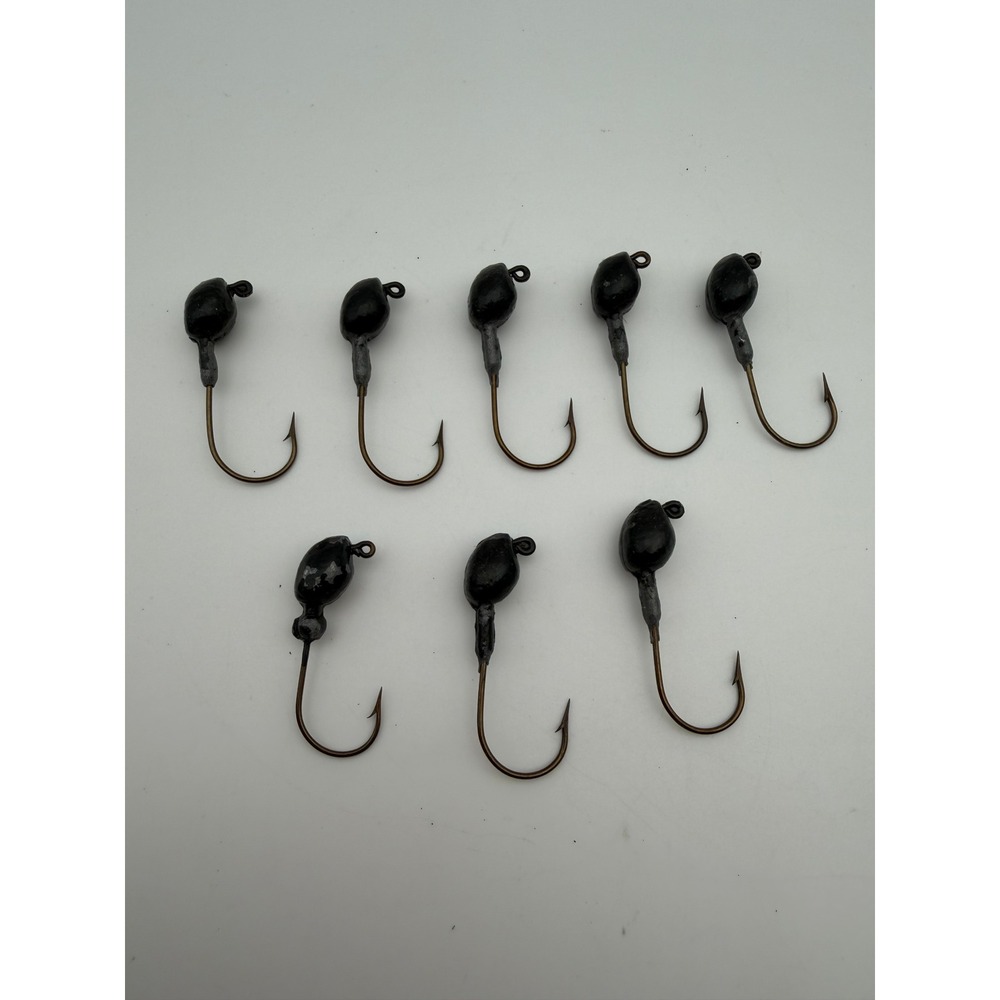 Handmade Black Painted Fishing Jig Heads‎ 0.38oz Barbed Hooks 8 Piece Set